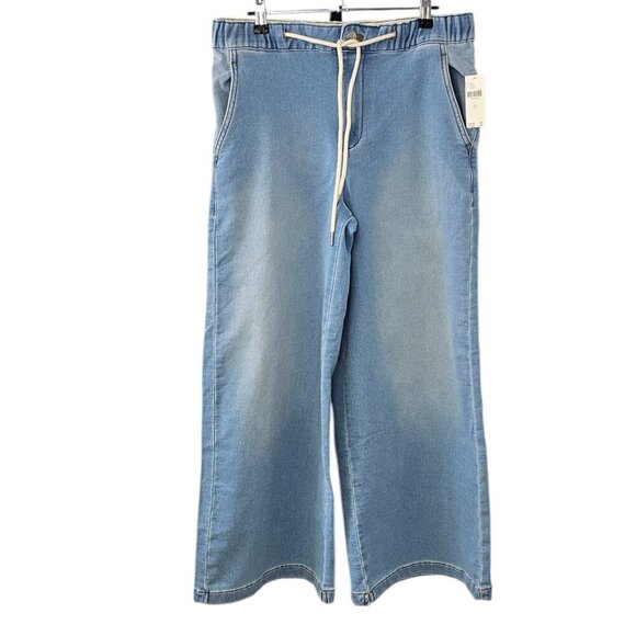 Anthropologie Pilcro Denim-Knit Pull-On High-Rise Wide-Leg Pants, Size Small - Picture 1 of 11